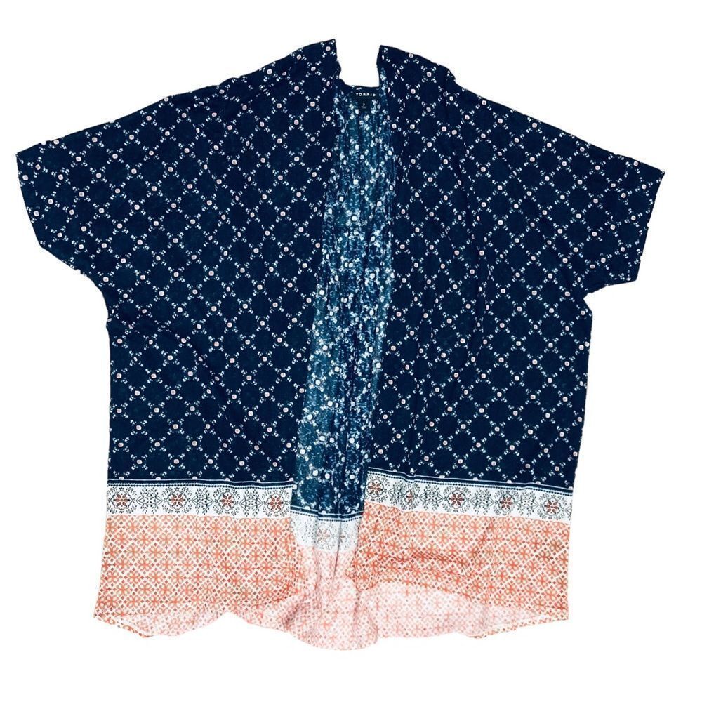 Torrid Blue Coral Floral Open Front Short Sleeve Top Cardigan Sz 3X ⭐️ - Picture 3 of 12